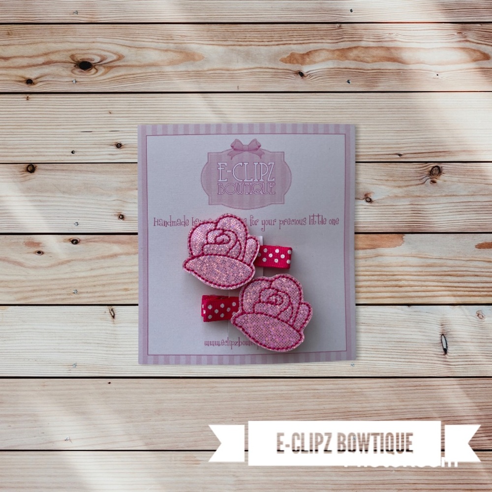 New pair machine embroidered rose flower 🌹 hair clips for babies/toddlers/girls